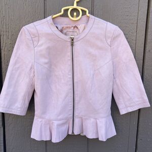 My Tribe Womens 100% genuine Leather Peplum Zip Pastel Pink Jacket Size small